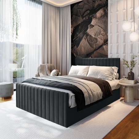Lit continental Roma 200x200 gris foncé